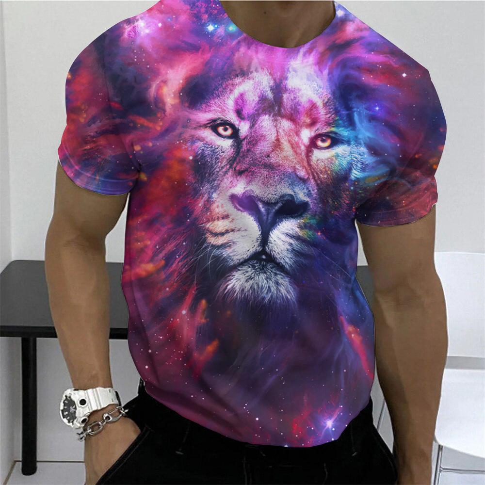 

Мужская футболка с 3D принтом льва, новинка 2023 года, спортивная летняя повседневная футболка с круглым вырезом и короткими рукавами, мужская одежда, крутая уличная одежда