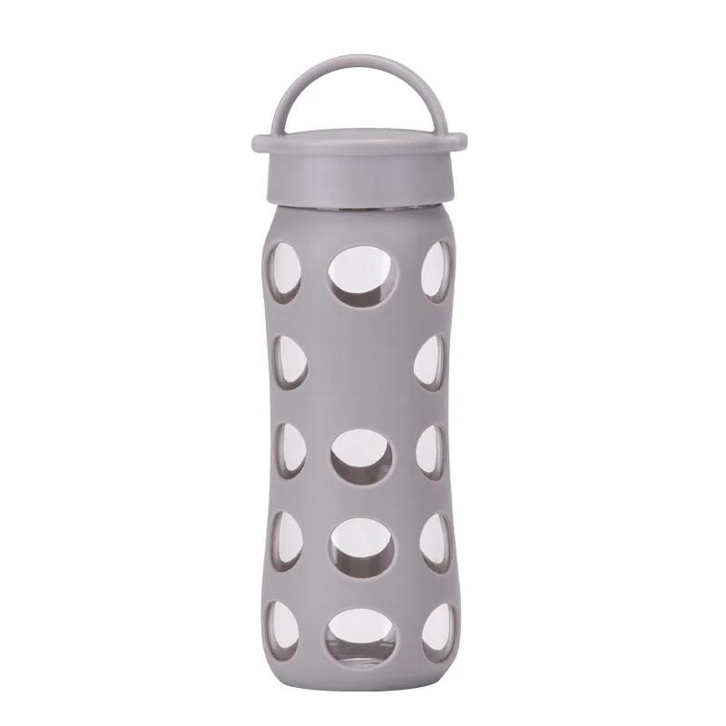 Szklana butelka na wodę/kubek o dużej pojemności, 500 ml, nowoczesny, prosty, z silikonowym rękawem i uchwytem, jednościenny, szkło borokrzemowe