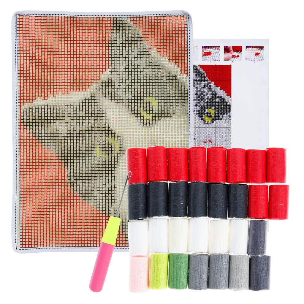 Animal Cat Style Latch Hook Rug Kit Pre Printed Bright Color Latch Carpet Making Kit for Adults Kids Beginners