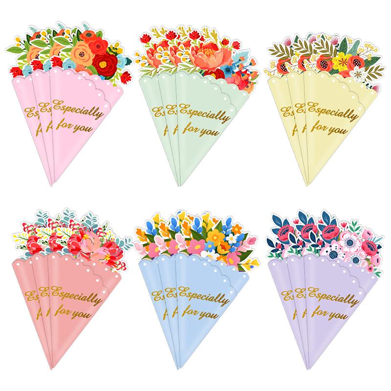 

3D Flower Greeting Cards With Envelope, 6Pcs Creative Watercolor 3D Surprise Blessing Card, Floral Cards
