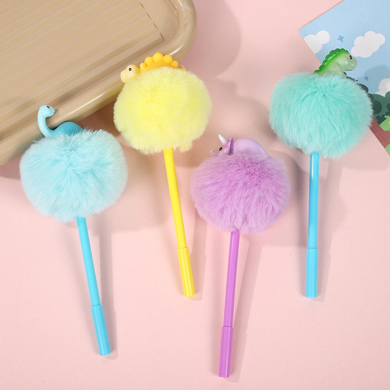 Cute Dinosaur Cartoon Plush Ball Pen, Plush Creative Stationery Cartoon Triceratops Neutral Pen