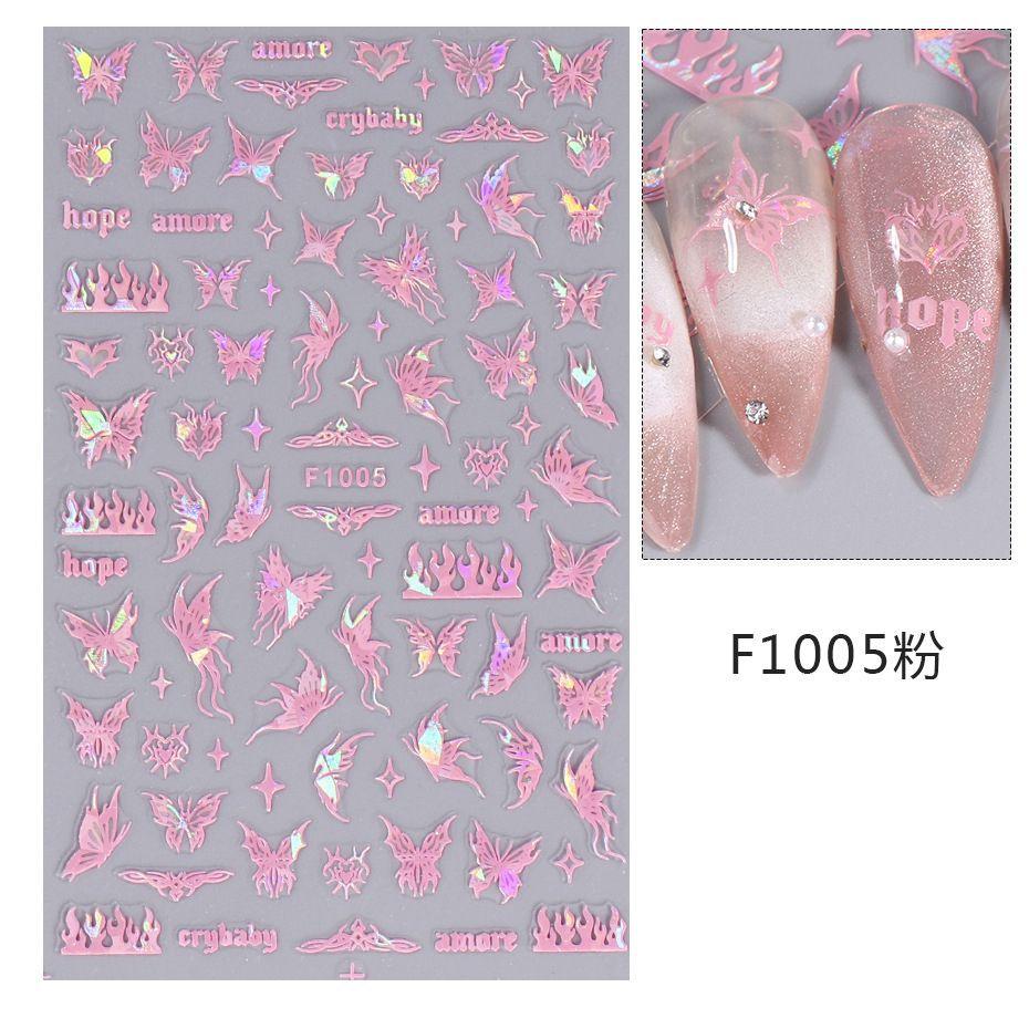 1PCS Black White Butterfly Laser Nail Stickers Nail Art Decoration Abstract Lines Bronzing Flowers Stickers For Nails
