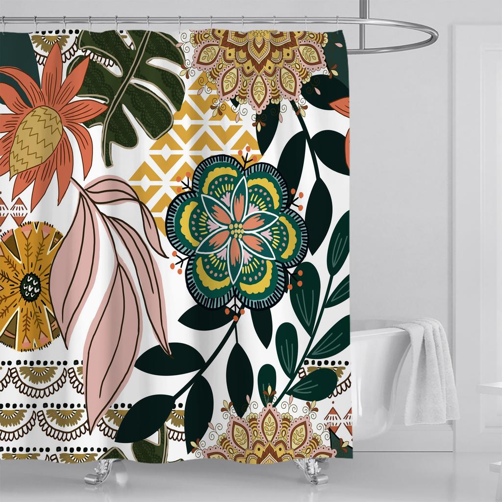 1pc Modern Watercolor Printing Floral Shower Curtain Set with Hooks - Waterproof Minimalist Design for Bathroom Totoro Bathroom