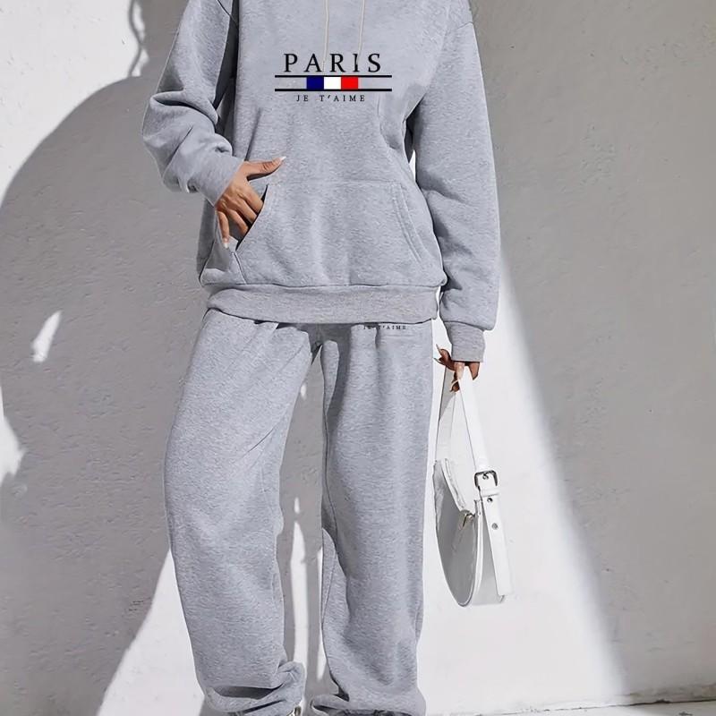 Womens Casual Hoodie Set Long Sleeve Sportswear Street Style Printed Loungewear