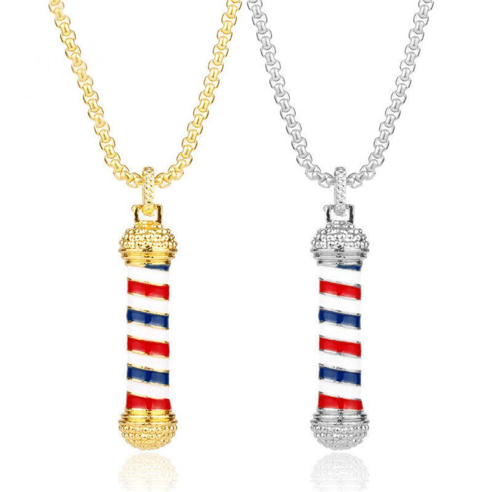 Creative Women Fashion Rotating Light Barber Shop Pole Chain Pendant Necklace Jewelry