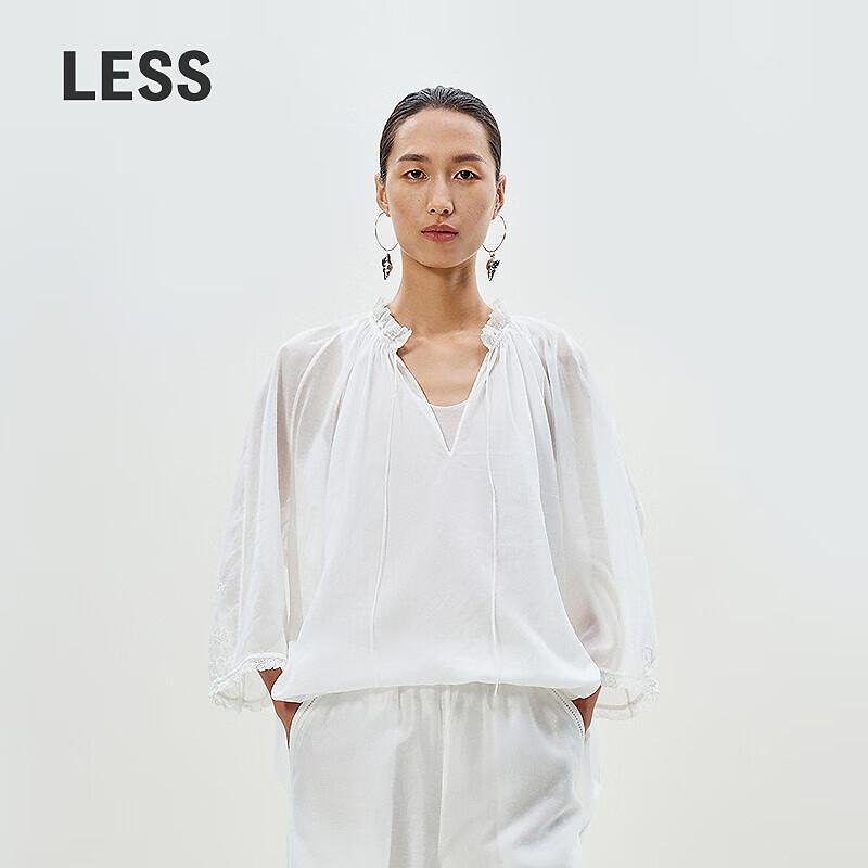 LESS 2025 Summer Round Neck Seven-Sleeve Cotton Shirt S