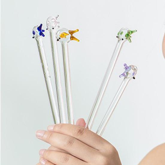 Cute Fish Glass Straws Reusable Colorful Fish Drinking Straw 8mm Diameter for Smoothies Juice Tea Coffee And Water