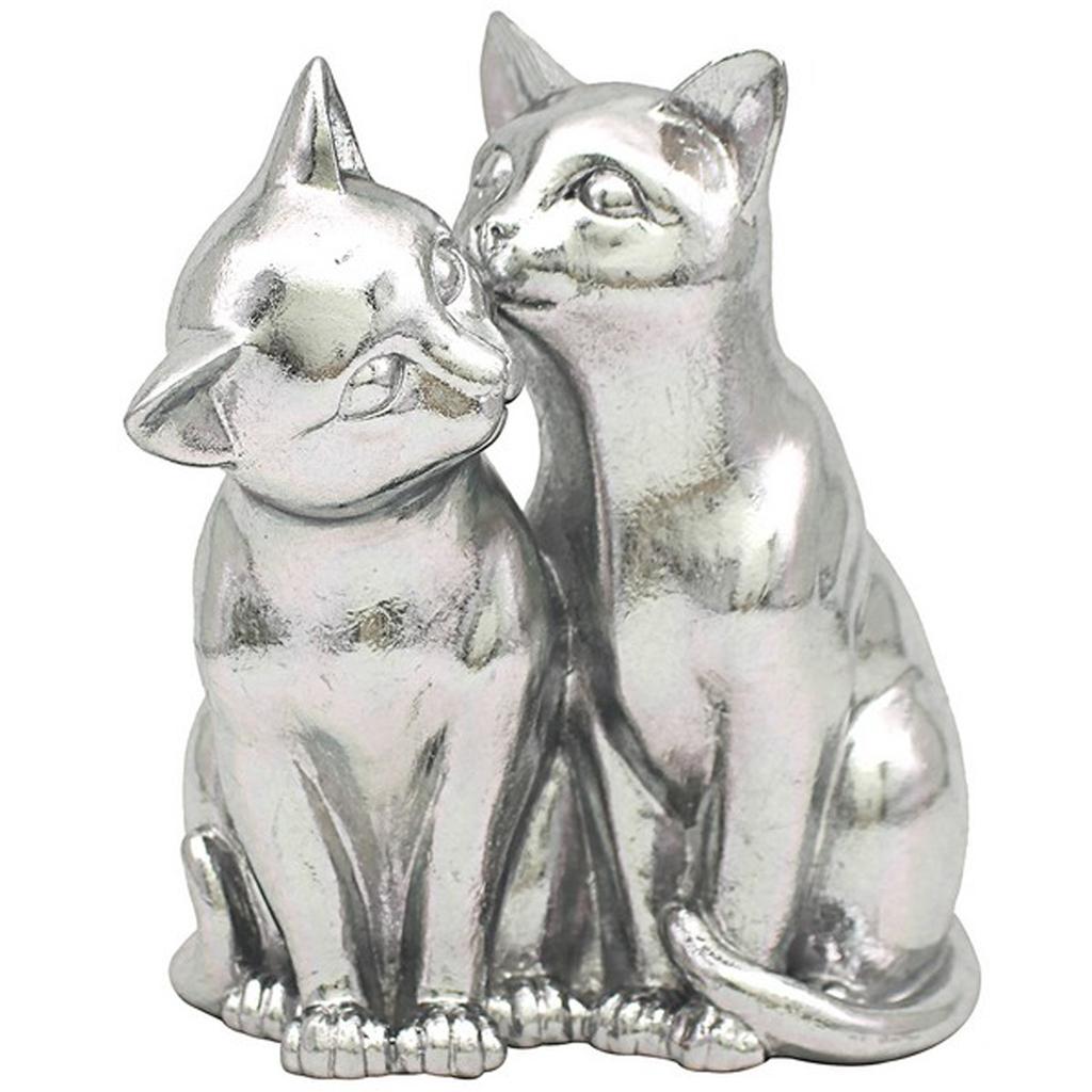 Les Trésors De Lily [A3321] - Silver Gray 'Cats' Resin Figurine (couple) - 20x17x14cm