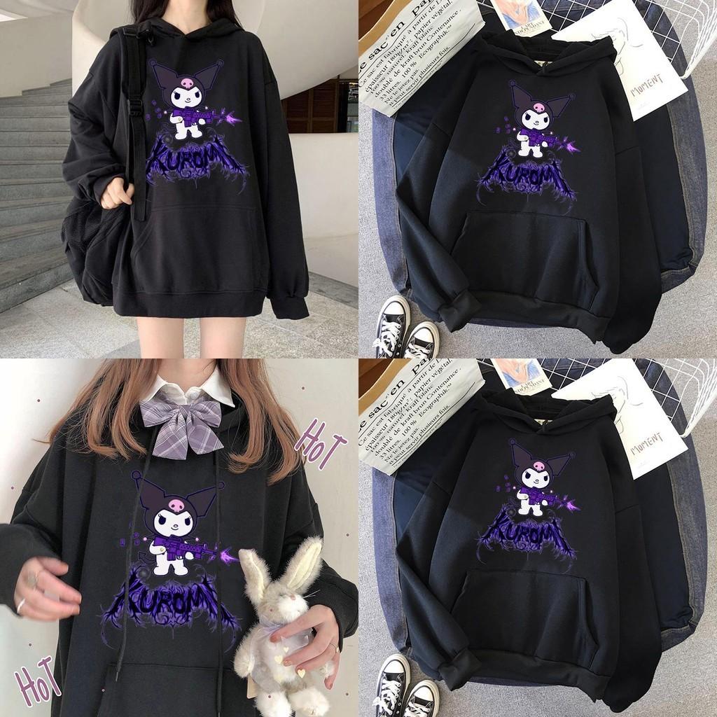 Felpa Kawaii Kuromi con Stampa Cartoon Grunge Gotica Punk per Moda Harajuku