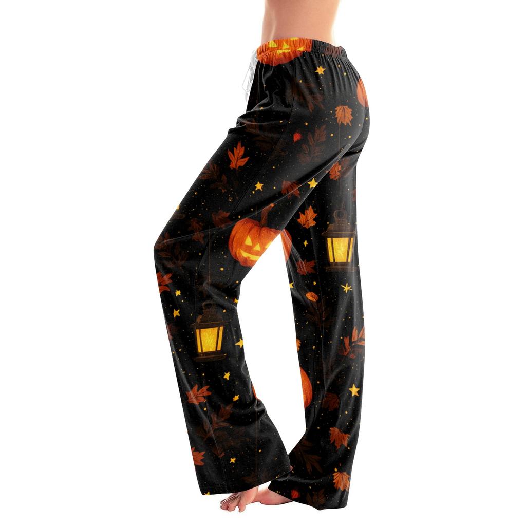 Women's Loose Fit Casual Lounge Pants Halloween Pattern Elastic Waistband Comfortable Fit Relaxed Style Full Length Bottoms