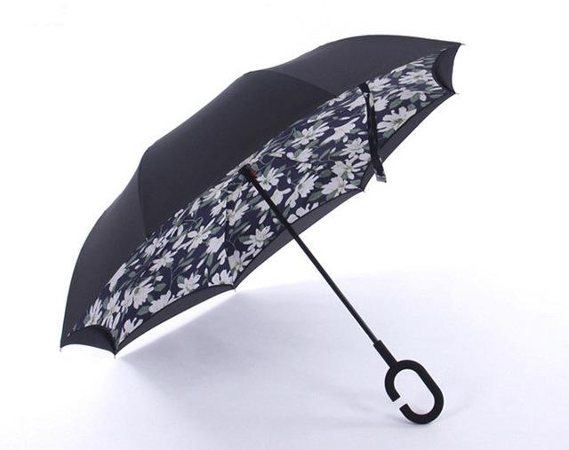 Folding Long Shank Double Layer Inverted Umbrella Windproof Reverse C-Hook Male Golf Umbrella Reverse Umbrellas For Car