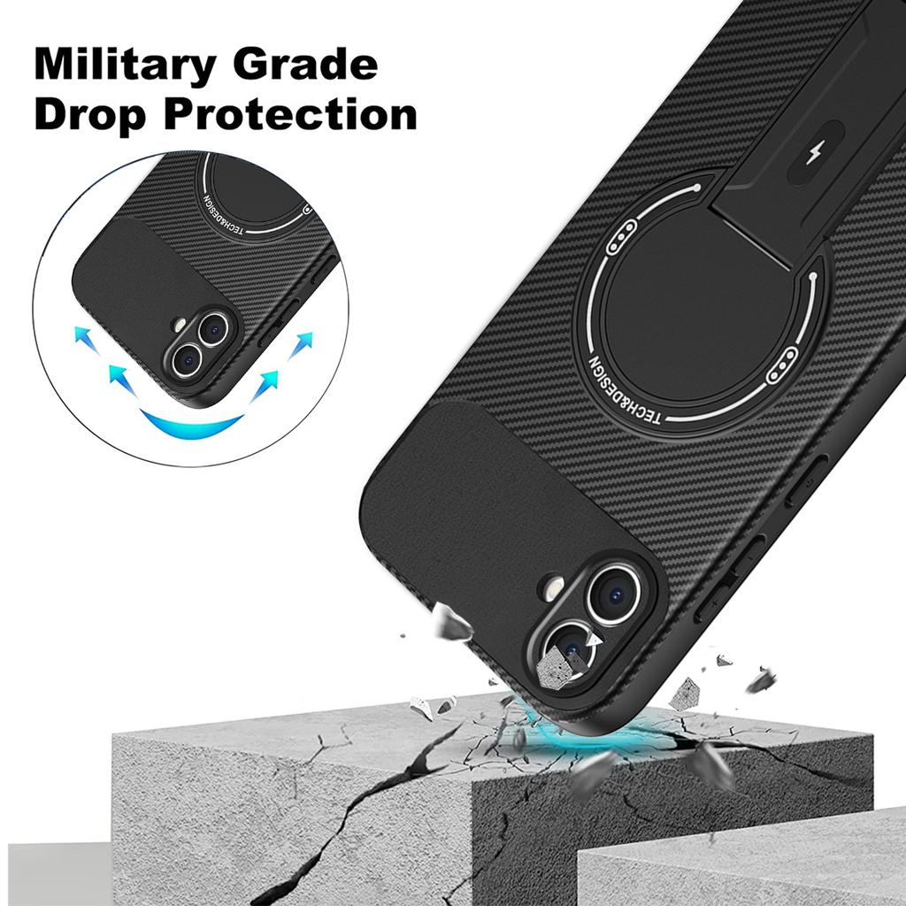 For Samsung Galaxy A05 4G Case with Kickstand Carbon Fiber Texture PC+TPU Phone Cover