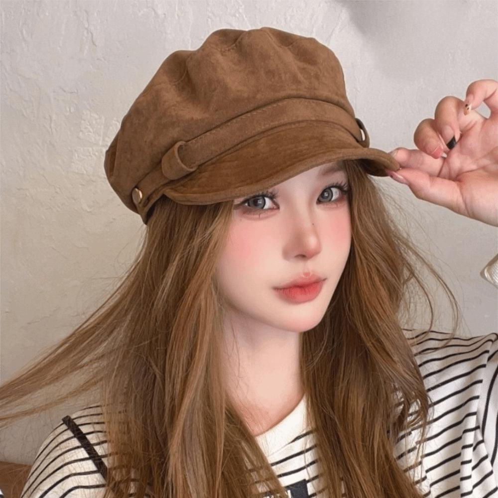 Flat Top Suede Berets Short Brim Painter Hat Casual Newsboy Hat  Women