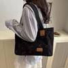 Corduroy Tote Bag Cute Cherry Patched Purse for Women Fabric Large Capacity Tote Purse Shoulder Bag Casual Underarm Bags CLE