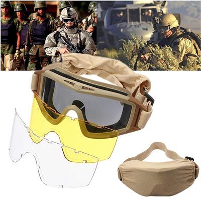 Tactical Airsoft Eyes Protector Anti-fog Full Goggle Glasses Set With 3 Lens