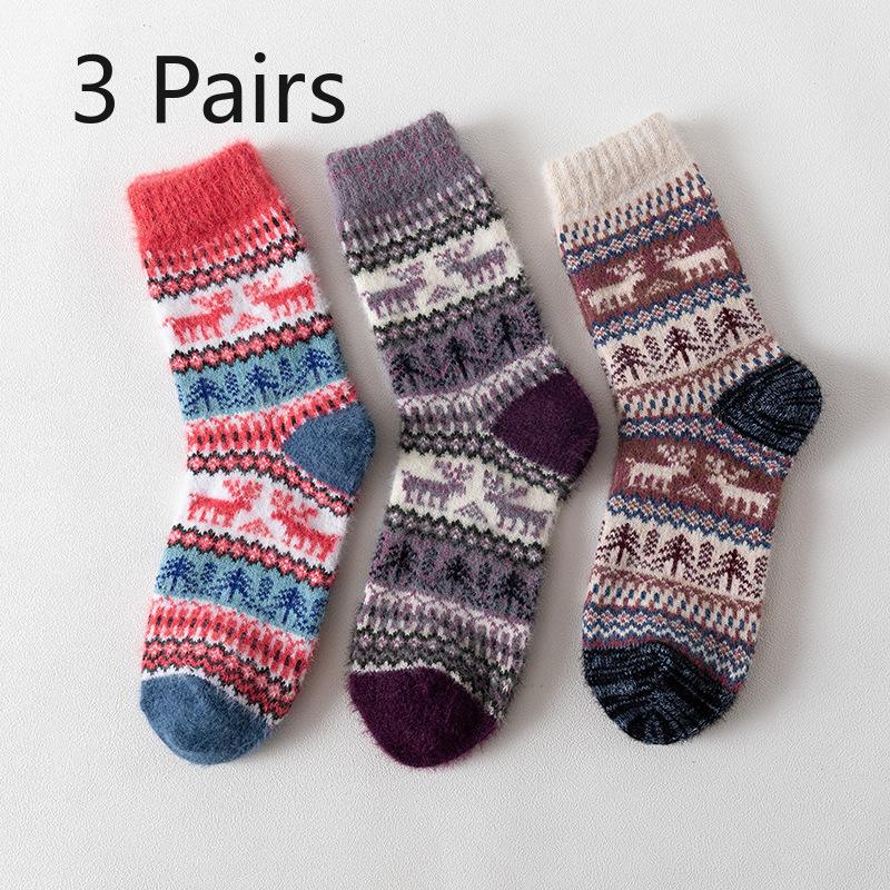 

3 Pairs of Female Autumn and Winter New Fawn Imitation Mink Cashmere Thick Warm Rabbit Wool Tube Socks 3 Pairs