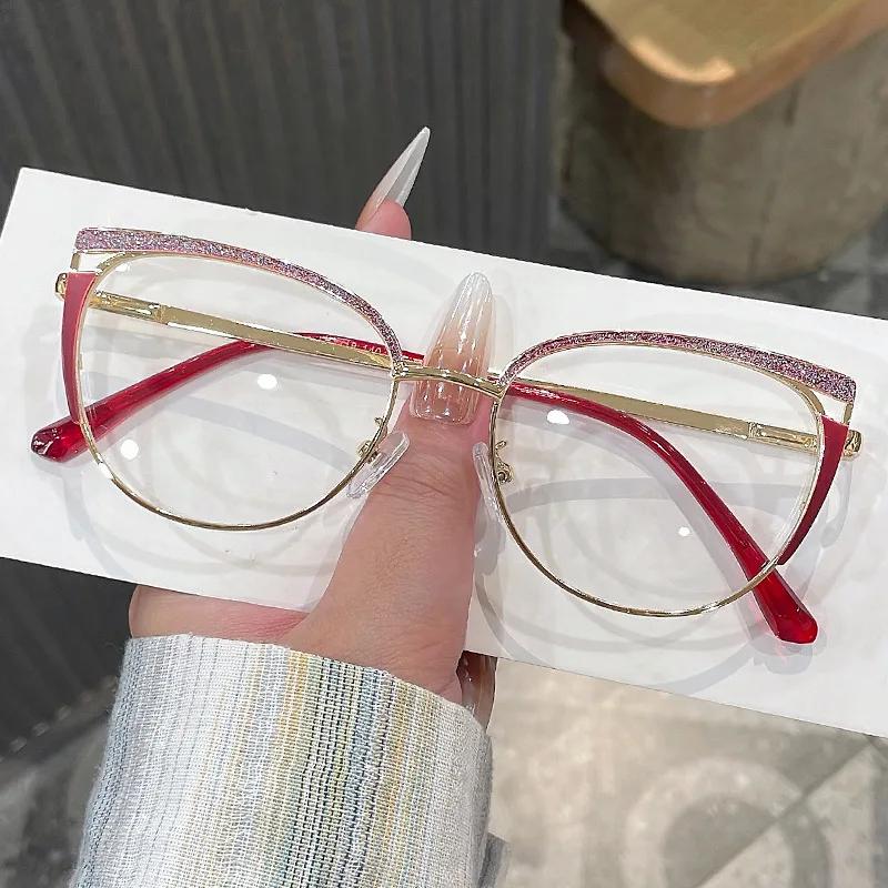 New Exquisite Metal Glasses for Women Anti Blue Light Glasses Fashion Cat Eye Computer Goggles Eyewear