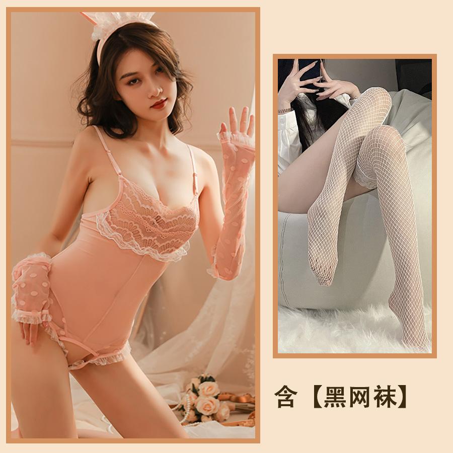 Sex Bunny Uniform Transparent Suspender Lace Open Gear Free Temptation Hot Tease Pajama Dress
