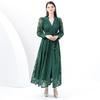 Women's V Neck Long Sleeve Maxi Dress Slim Fit High Waist Elegant Lace A Line Dress