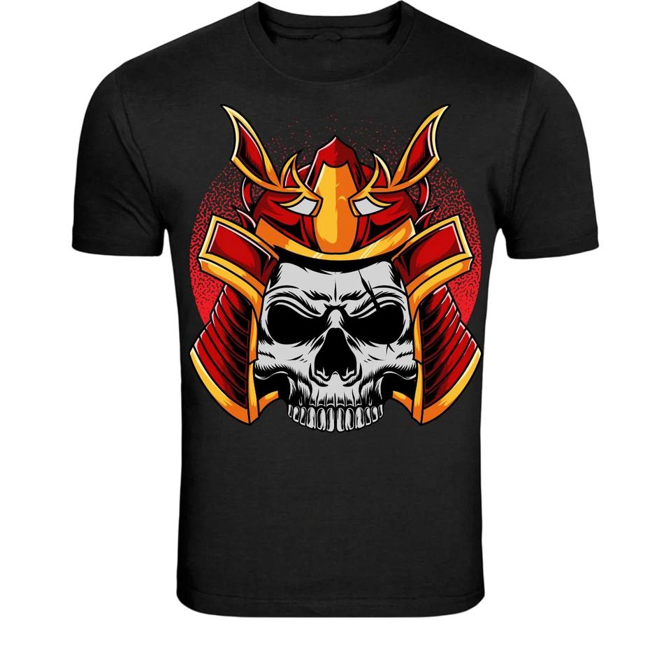 Red Samurai Skull T-Shirt - Japanese Warrior Helmet Graphic Tee S