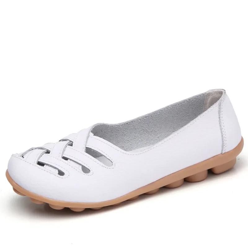 Модная женская обувь Летняя повседневная обувь из кожи без застежек Женские мокасины — фото 6