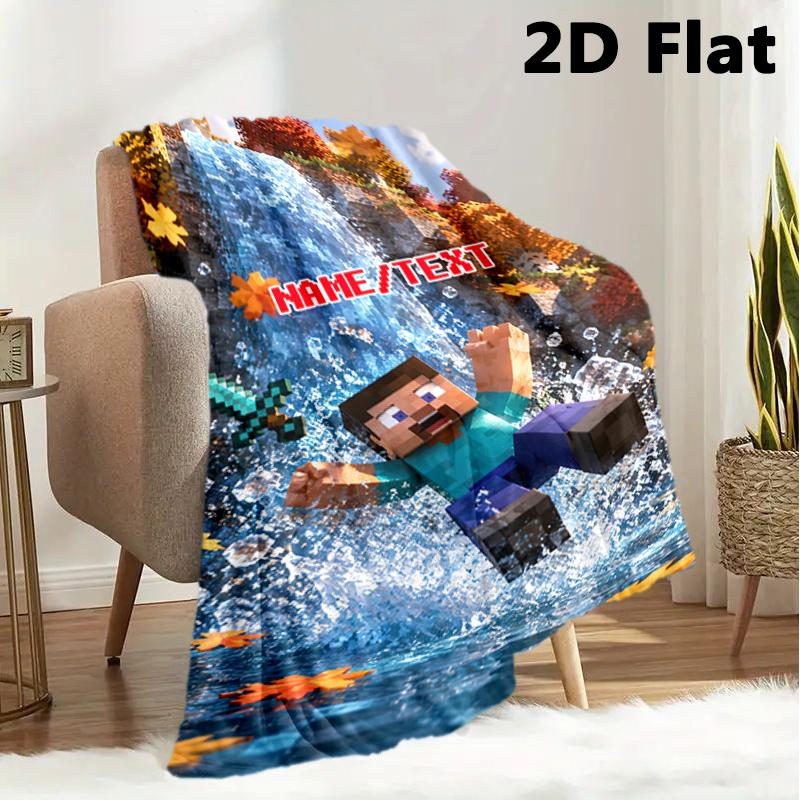 Custom name/text Minecraft Steve Mystery Cube Blanket Suitable All Seasons Soft Comfortable Office Blanket Holiday Birthday Gift Blanket Soft Comforta