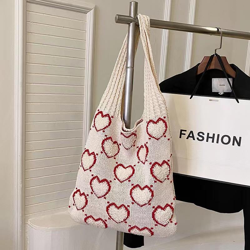 Knit Bag Retro Woven Bag Shoulder Bag Fashion Sweet Lazy Style Large Capacity Tote Bag Everything Casual