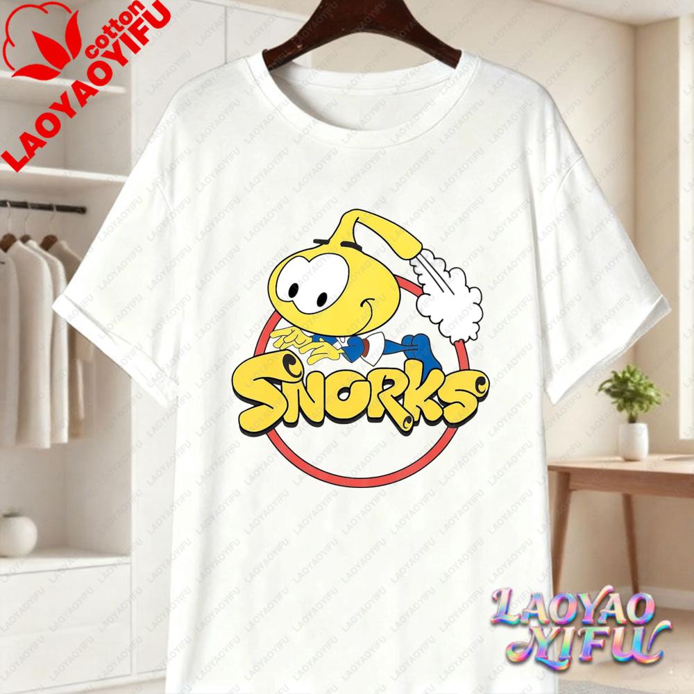

Snorks Cute Character Printed Short Sleeve Tee High Quality Cotton Casual Tshirt Retro 80s Cartoon Loose Tops Fashion Streetwear 4XL