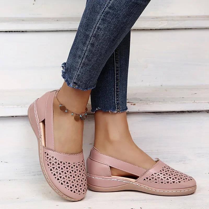 Fashion 2025 New Women Wedges Sandals Hollow Out Vintage Woman Shoes Slip on Casual Sewing Ladies Sandal Female Summer Zapatos Muje