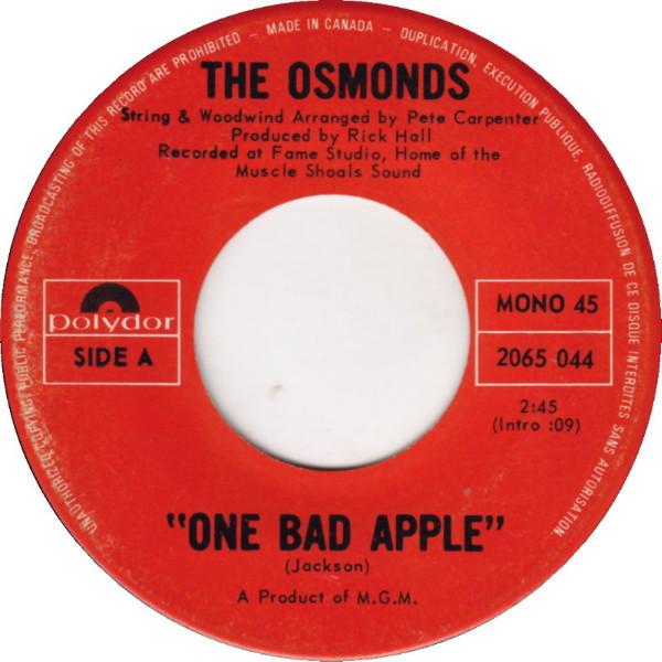 

7inch Record OSMONDS - One Bad Apple 2065044 Polydor 1971 Canada Rock Used