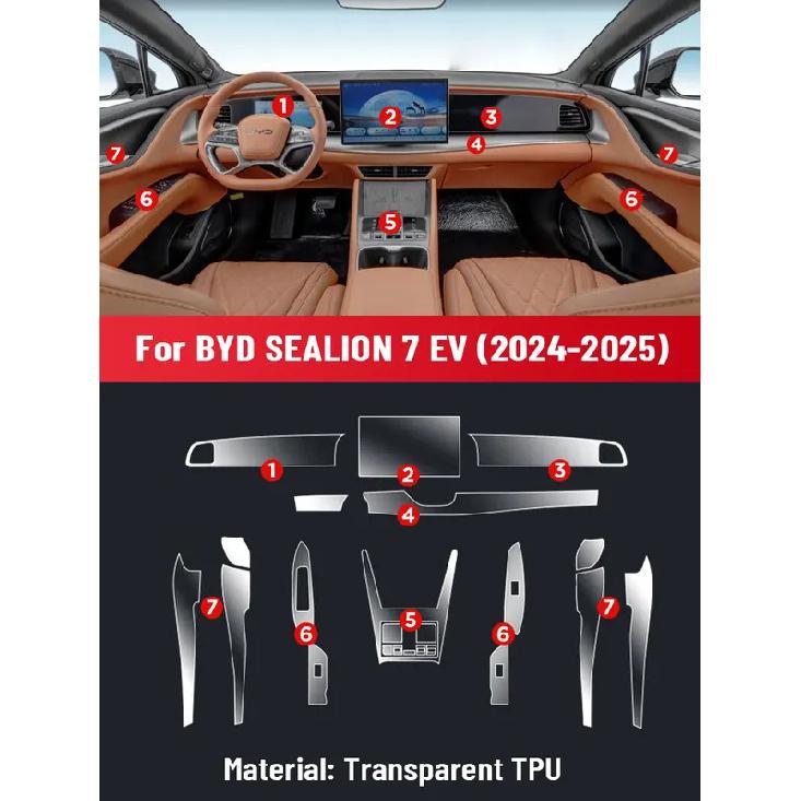 Auto Anti-scratch Car Interior Center Console Media Dashboard Navigation TPU Protector Film For BYD SEALION 7 Electric 2024