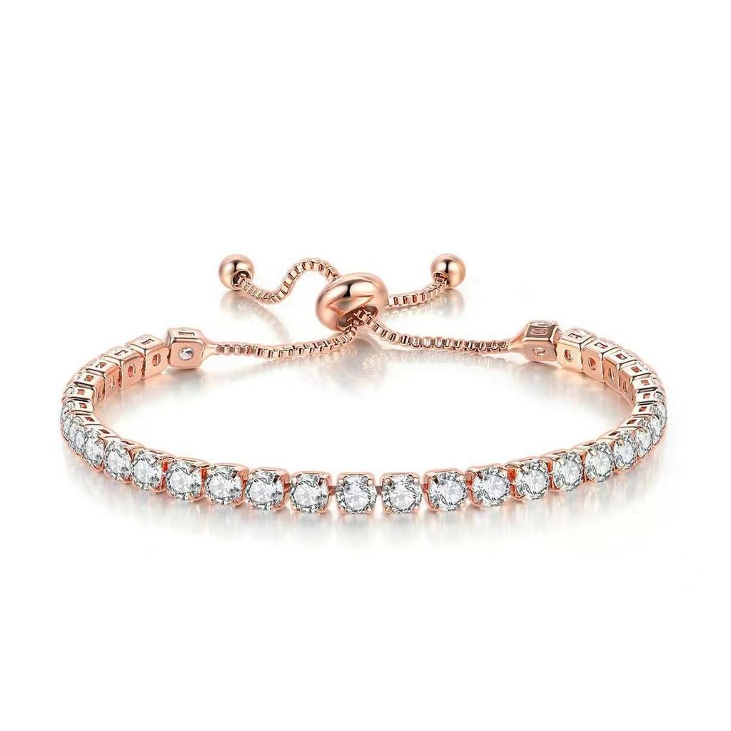 European-American Zircon Bracelet: Elegant 4mm Round Single-Row Diamond-Effect Adjustable Jewelry for Women