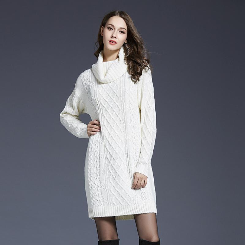 

Осень и зима Новый вязаный свитер Высокий ворот свитер Повседневный свитер больших размеров M белый