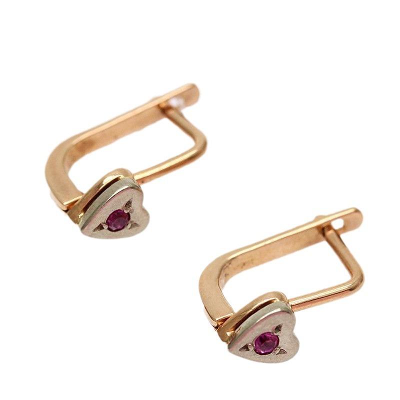 Pure Purple Gold Inlaid Peach Heart Red Stone Earrings Women'S Niche Rose Gold Plated Earrings
