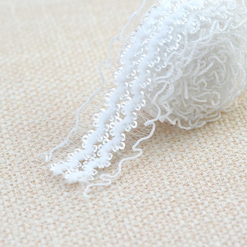 Elastic Black & White Floral Lace Trim with Fringed Hem - Soft Ruffled Ribbon for DIY.
