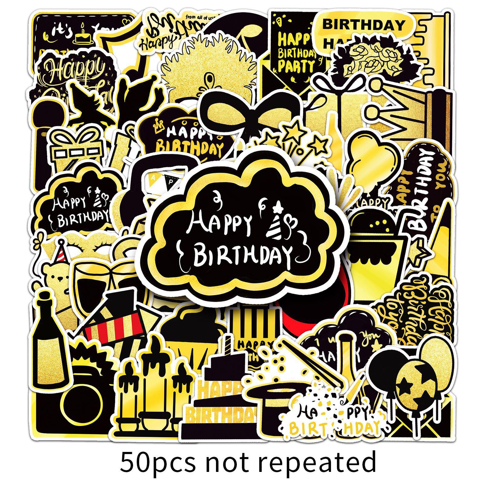 

50 рисунков на день рождения из черного золота, персонализированный оригинальный рисованный мультфильм, креативное украшение, чехол для телефона, наклейки на чемодан