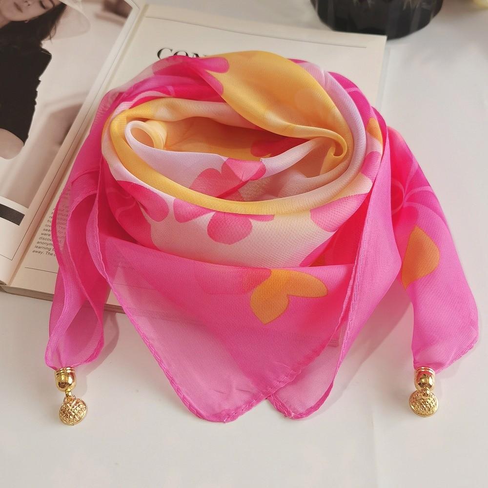 Luxury Silk Scarf Printed Small Square Scarf Fashion Magnetic Buckle Scarf For Women
