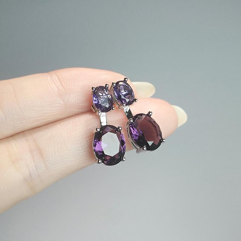 Rear Hanging Double Blue Stone Oval Diamond Suspension Earrings, Simple Colored Treasure Gift, Two Earrings.