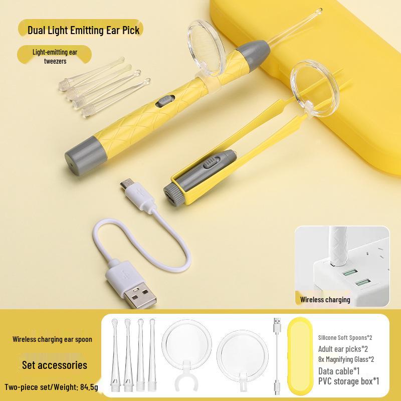 LED Ohrreinigungsset für Kinder: Leuchtendes Ohrstäbchen, Baby-Pinzette mit Licht & Wiederaufladbares Weichspitzen-Werkzeug