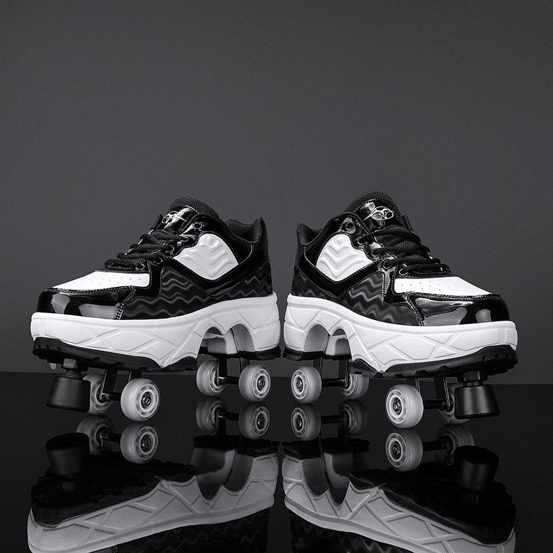 Pantofi de fugă pentru copii Versiune cu patru roți pentru studenți 8 până la 15 ani Pot merge, aluneca și se micșorează cu patine cu rotile cu frână Femei adulte
