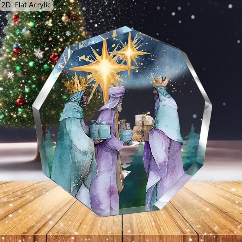 1pc Christian Three Kings Adoration Tabletop Scene - Acrylic Religious Decor with Starry Night & Three Wise Men, Christmas Holiday Home Decoration 10*10cm