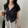 Harajuku Mode Plissiertes Karomuster Slim Fit Hemd Damen High Street Vintage Raffhemden Büro Dame Schickes Design Lässige Oberteile 2024 Neu