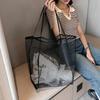 Mesh Beach Bag, Cosmetic Pouch  Large Beach Tote with Zipper Pocket for Family Pool Bag for Toys & Vacation Essentials