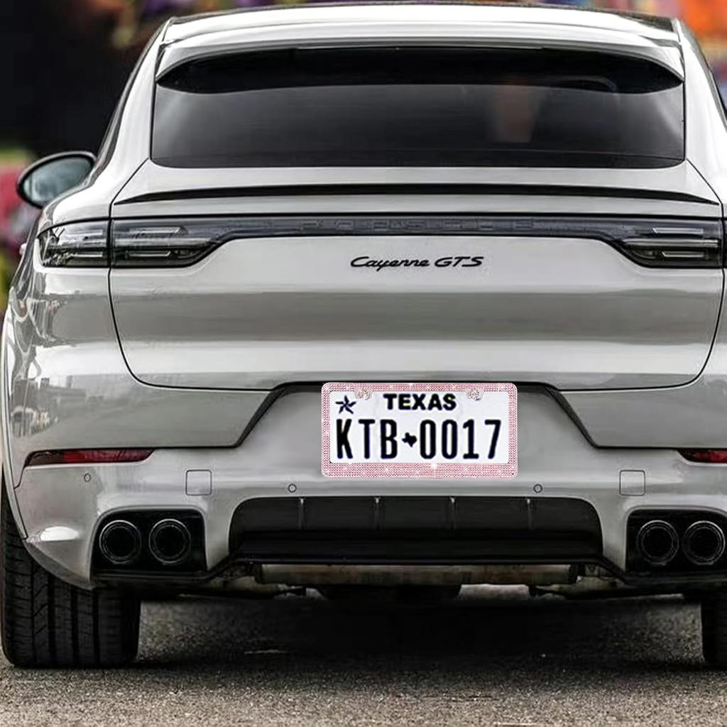 2 Pack Bling License Plate Frames Premium Sparkly License Plate Frame for Women Durable Pink Bling Car Accessories