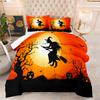 Halloween Digital Printing Bedding Feather Silk Cotton Quilt Night Sky Pumpkin Head Quilt Cover Three-piece Set