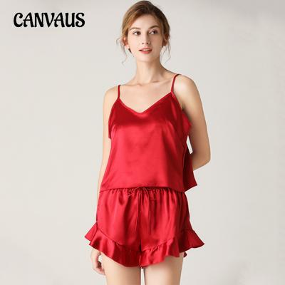 Damen-Simulations-Seidenpyjama mit V-Ausschnitt, Camisole-Shorts, Pyjama-Set, sexy, modisches Homewear-Set