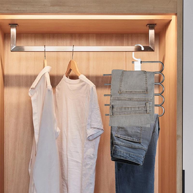 Foldable Pant Hangers Stainless Steel Pant Hangers Folding With Multi Tiers Anti-Slip Clothing Rack Multifunctional Closet