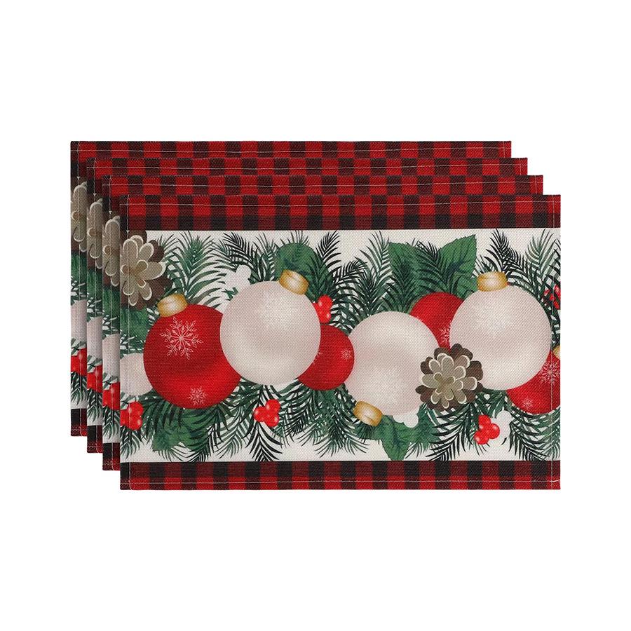 Festive Christmas Printed Linen Placemats - 4-Piece Set