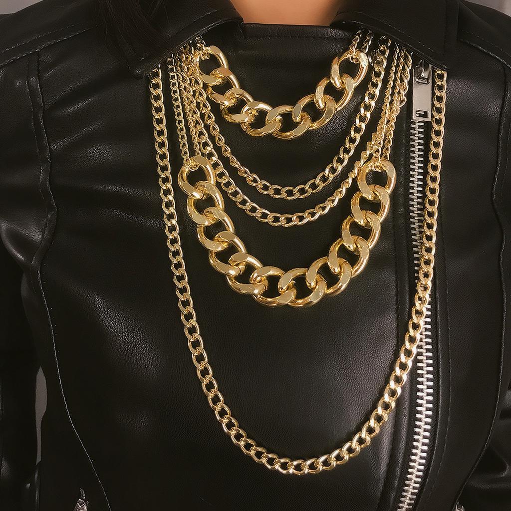Collana Choker a Catena Multistrato Grande Spessa Colore Oro Goth Hiphop Rock Halloween Grunge Emo Boho Collane Per Donne Uomini Gioielli