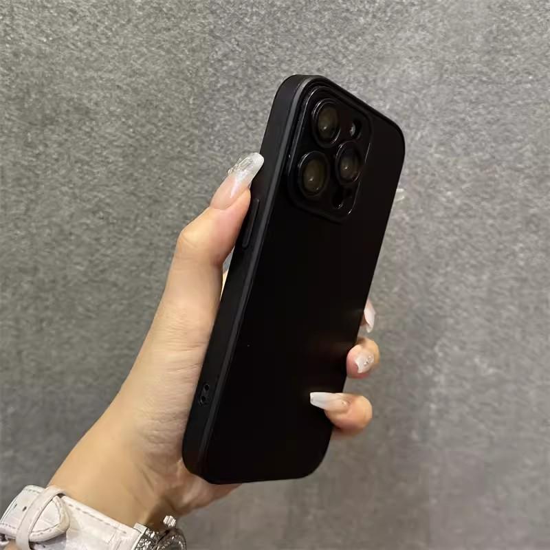 Solid Leather Texture Full Coverage Phone Case With Built In Lens Film For Apple Iphone